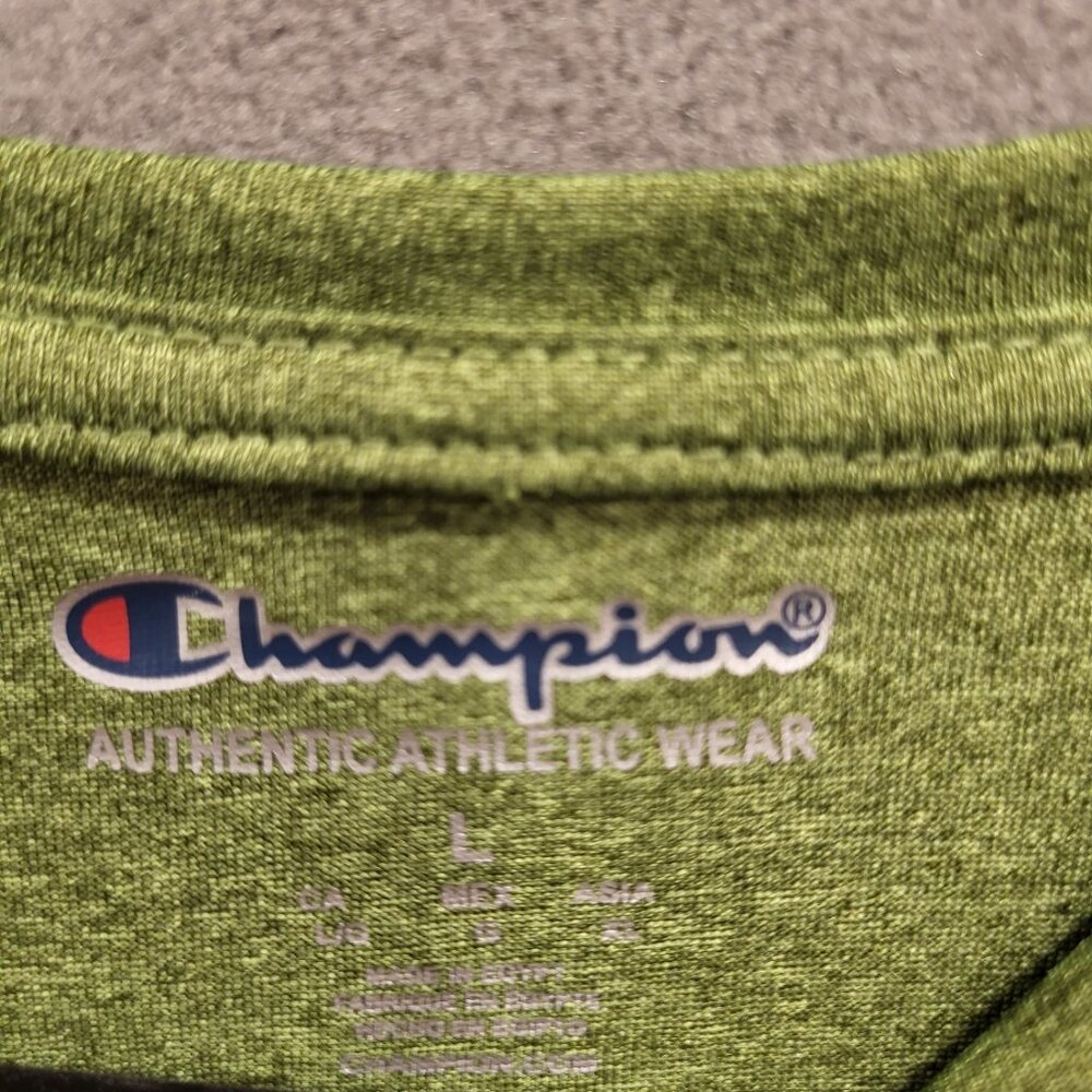 Champion Crewneck Short Sleeve T-Shirt Men's Size Large Green Gym Athletic - Picture 2 of 4